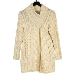 Aran Sweater Market Ireland Merino Wool Coat Cable Knit Cream Womens - S